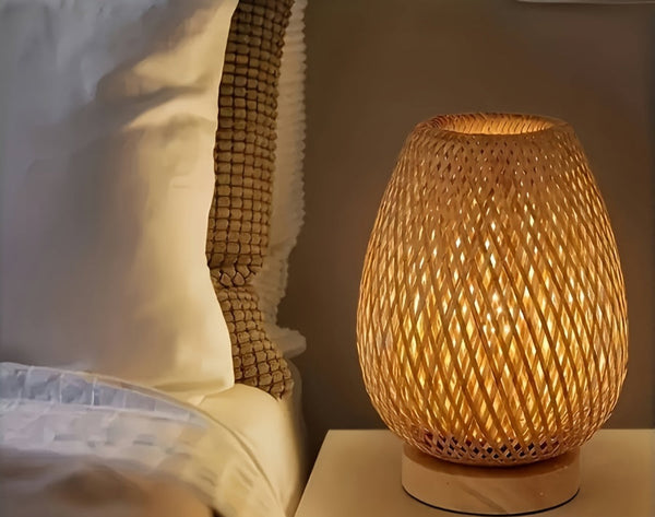 Boho LED Tafellamp – Dimbare Bamboe Nachtlamp voor Gezellige Sfeer in de Slaapkamer