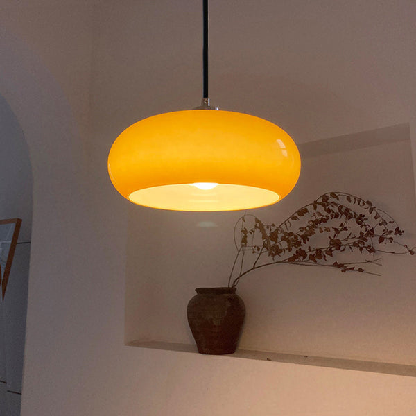 Moderne Glazen Hanglamp Oranje/Wit – 28 cm Dimbare Plafondlamp