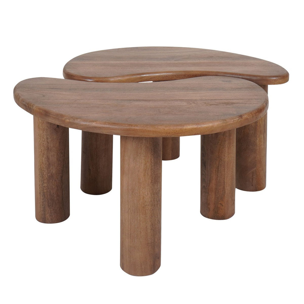 Salontafel Lina – Mangohout – Set van 2 – 70×70×38 cm – Yin-Yang design met robuuste poten