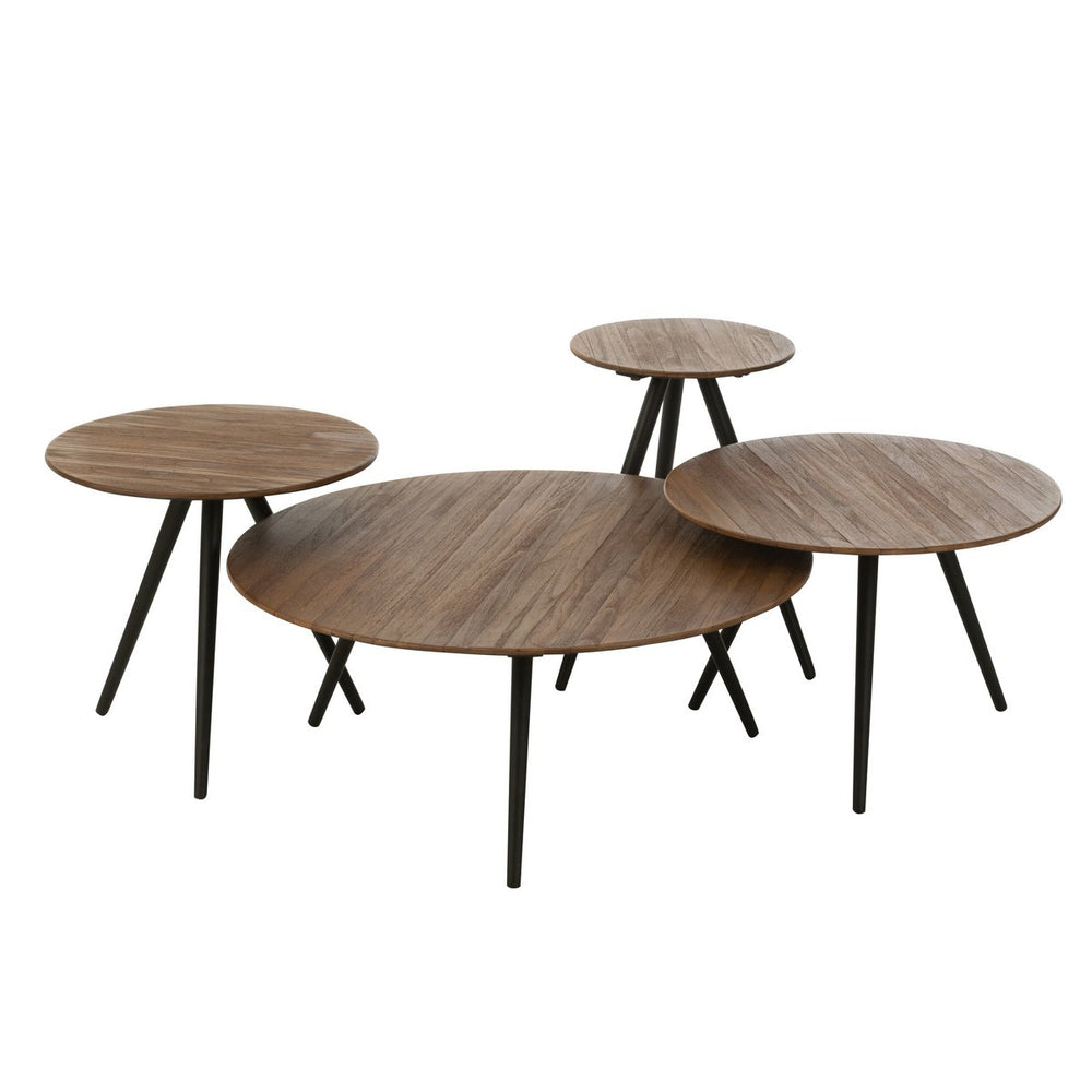 J-Line Set van 4 Ronde Bijzettafels Gerecycled Teak – Bruin – Speels & Stijlvol Design