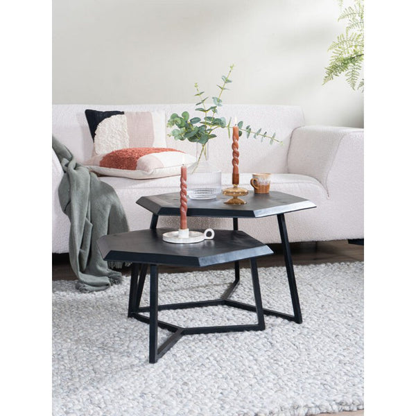 Salontafel Kiara Set van 2 – Zwart Mangohout met Metalen Frame