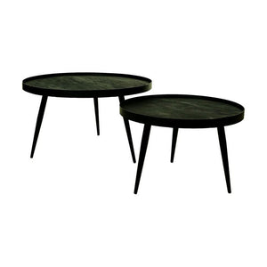 Salontafels Rond – Set van 2 – Zwart Mangohout & Metaal – Industrieel – Ø76 & Ø58 cm