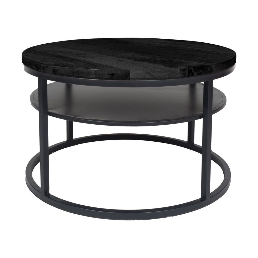 Salontafel Delhi Rond – Zwart Mangohout & Metaal – 70 cm Industrieel Design