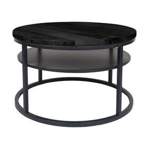 Salontafel Delhi Rond – Zwart Mangohout & Metaal – 70 cm Industrieel Design