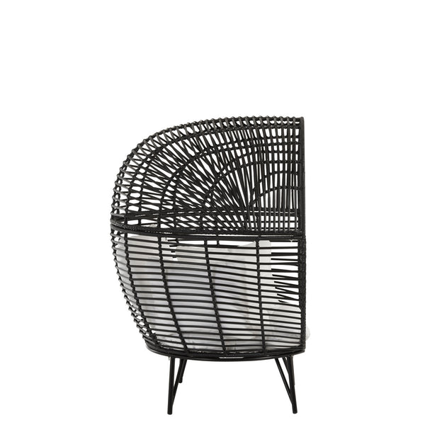 J-Line Loungestoel Ovaal – Staal & Rotan – Zwart – Inclusief Kussens – 115×110×148 cm