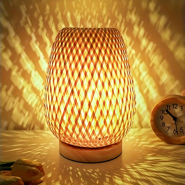 Boho LED Tafellamp – Dimbare Bamboe Nachtlamp voor Gezellige Sfeer in de Slaapkamer