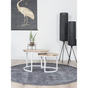 Salontafel Bart – Set van 2 – Mangohout & Wit Metaal – Industrieel en Functioneel
