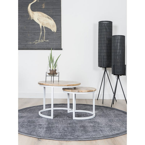 Salontafel Bart – Set van 2 – Mangohout & Wit Metaal – Industrieel en Functioneel