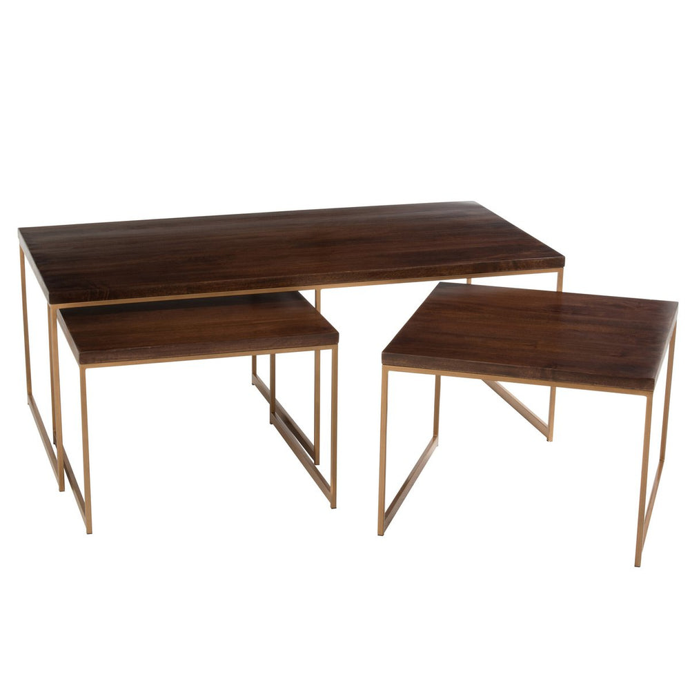 Salontafel Set Rafi – 3-Delig – IJzer & Hout – Goud/Donkerbruin – 120 cm