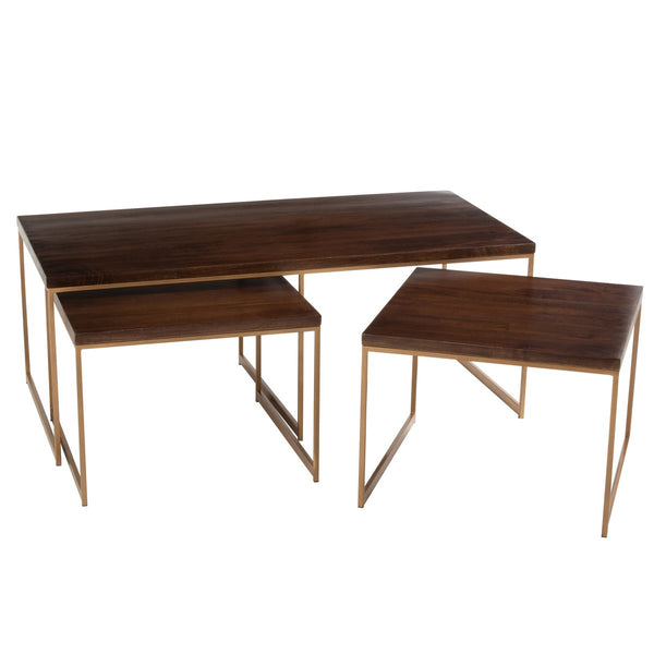 Salontafel Set Rafi – 3-Delig – IJzer & Hout – Goud/Donkerbruin – 120 cm