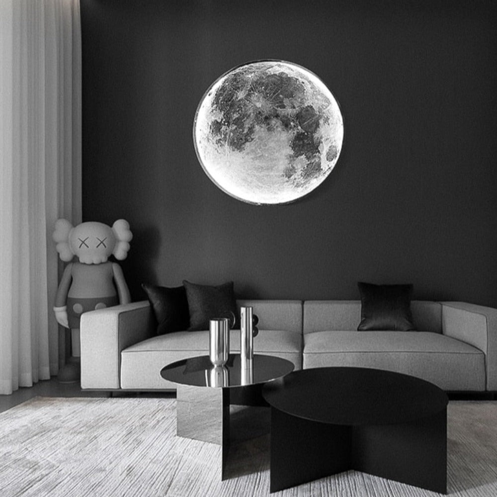 3D LED Maan Wandlamp Zwart  Moderne Plafond- en Wandverlichting voor Interieur
