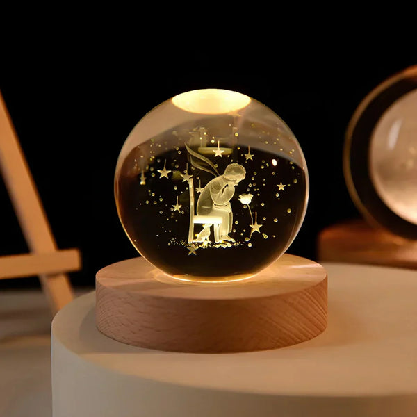 3D Kristallkugel Nachtlicht – LED Sfeerlamp met Warme Wit Licht – USB Aangedreven – Ideaal als Cadeau voor Ruimtevaartliefhebbers