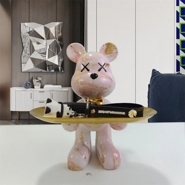 Abstracte Beerenstandbeeld met Sleutel- en Accessoirebak – Moderne Woondecoratie