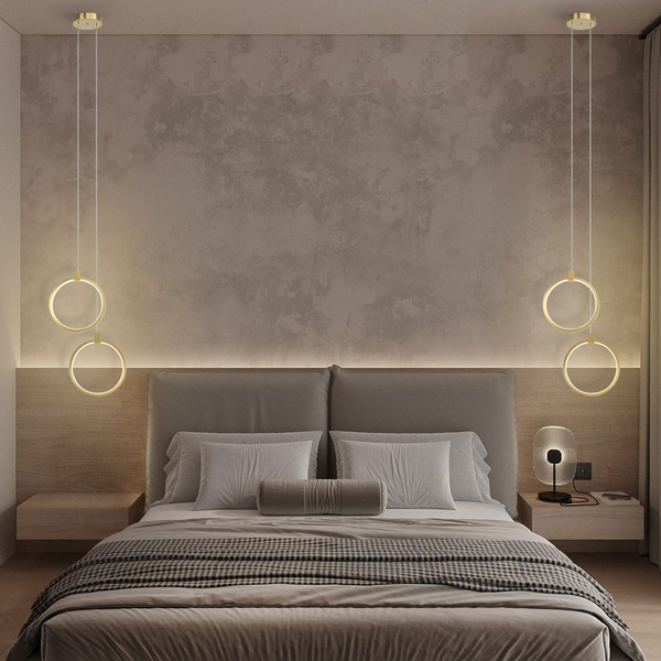 Elegante Hanglamp van Goudmessing | 2-Ring Plafondlamp voor Moderne Interieurs