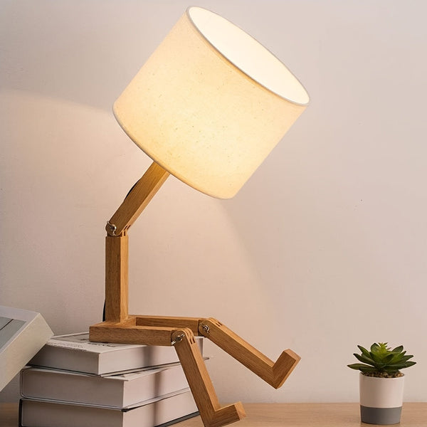 Verstelbare Houten Tafellamp in Robotontwerp – Moderne Woondecoratie & Bureaulicht