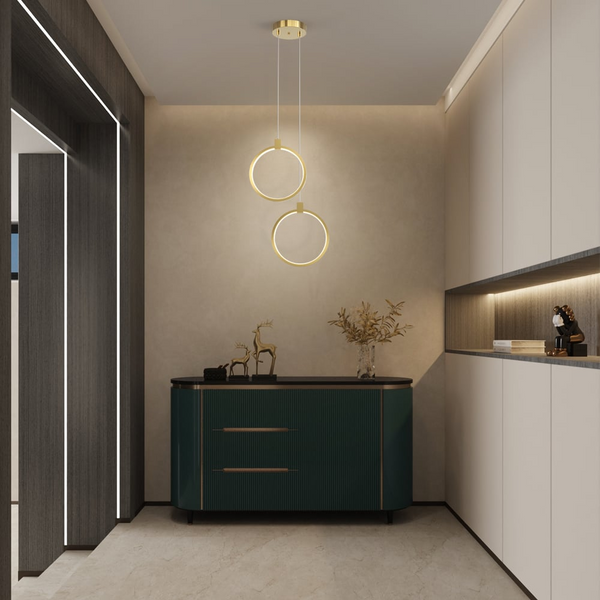 Elegante Hanglamp van Goudmessing | 2-Ring Plafondlamp voor Moderne Interieurs
