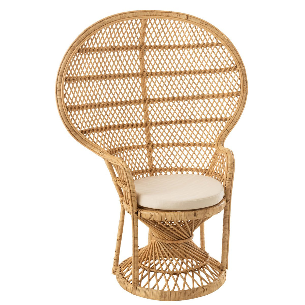 J-Line Pauw Rotan Stoel met Kussen – Jute Naturel – 105×67×133 cm – Luxe bohemian fauteuil