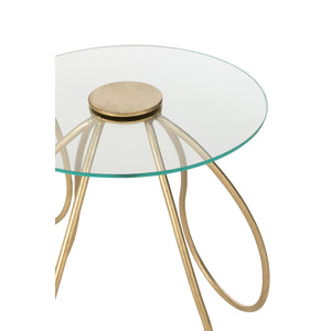 J-Line Bijzettafel Set Rond – 2 Stuks in Goudkleurig Metaal en Glas