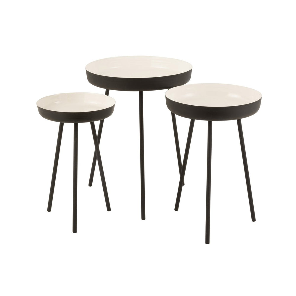 J-Line Bijzettafel Set van 3 – Rond Metaal Zwart/Wit