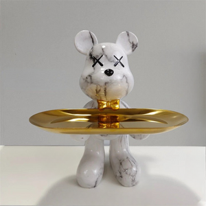 Abstracte Beerenstandbeeld met Sleutel- en Accessoirebak – Moderne Woondecoratie