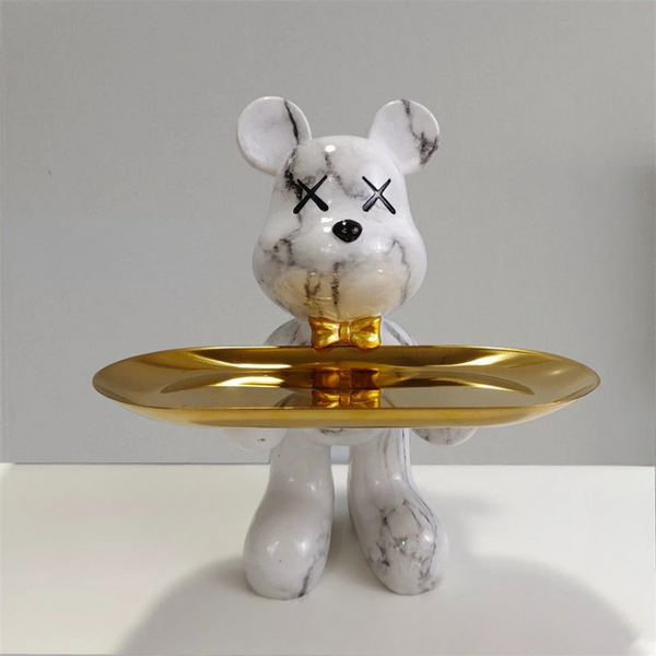 Abstracte Beerenstandbeeld met Sleutel- en Accessoirebak – Moderne Woondecoratie