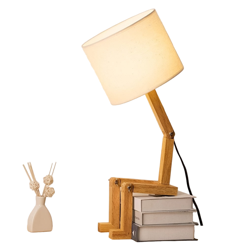 Verstelbare Houten Tafellamp in Robotontwerp – Moderne Woondecoratie & Bureaulicht
