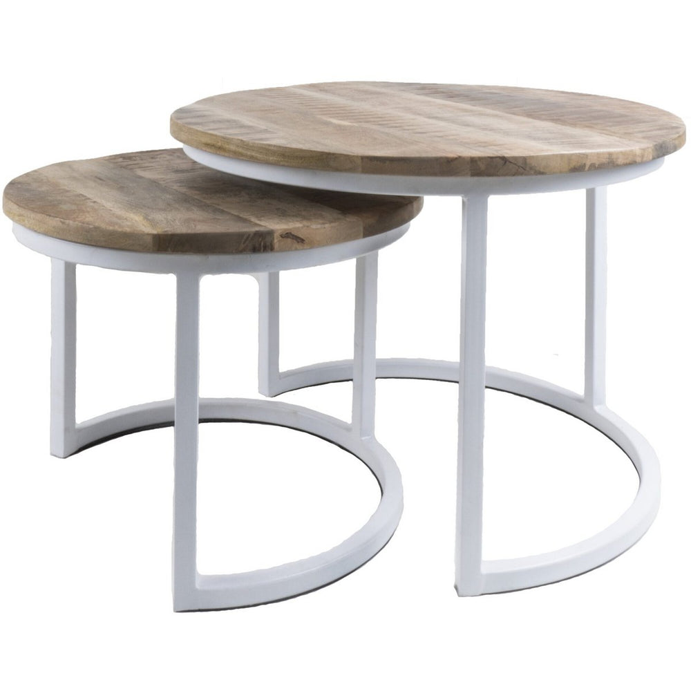Salontafel Bart – Set van 2 – Mangohout & Wit Metaal – Industrieel en Functioneel