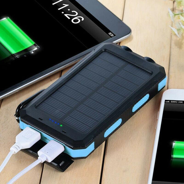 20.000mAh Zonne-oplader Powerbank  Draagbare Outdoor Charger met LED licht  Dubbele USB