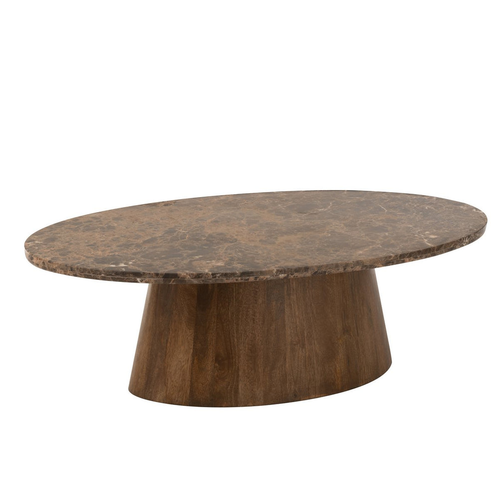 J-Line Salontafel Ovaal – Marmer & Mangohout – 130 x 68 cm – Bruin