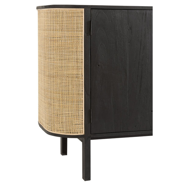 J-Line Molly kast met rotan zijpanelen – 3 deuren – zwart hout