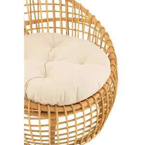 J-Line Stoel Lise Met Kussen – Rotan Naturel – Gezellige Loungefauteuil in Wit