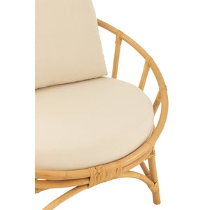 J-Line Stoel Met Kussen Naturel – Rotan – Loungefauteuil in Wit & Bruin