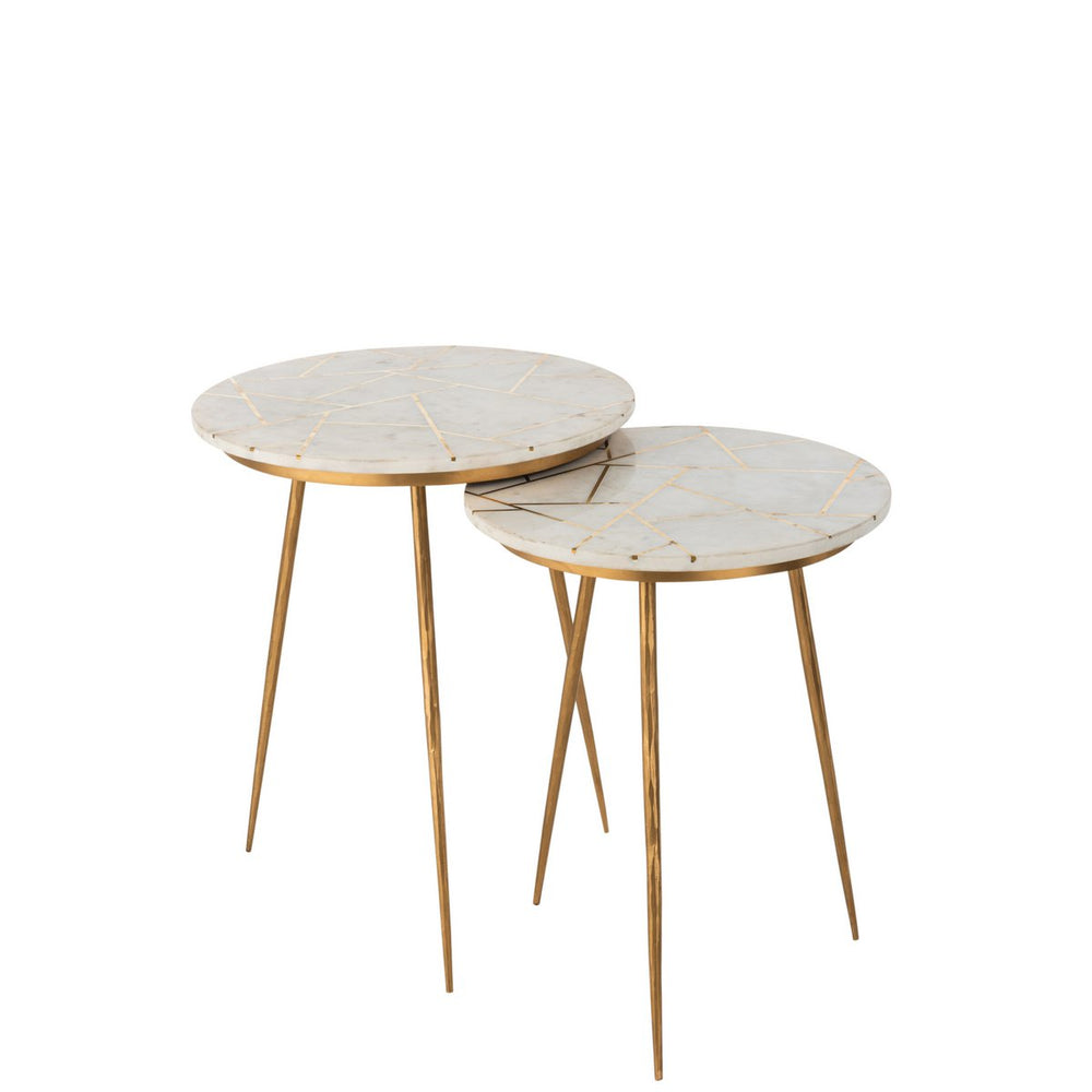 J-Line Bijzettafel Set van 2 – Marmer & IJzer – Goud/Wit