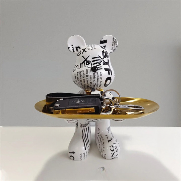 Abstracte Beerenstandbeeld met Sleutel- en Accessoirebak – Moderne Woondecoratie