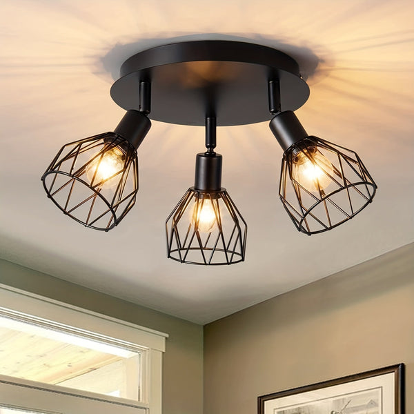 3-Armen Verstelbare Zwarte Plafondlamp – Moderne & Rustieke Verlichting voor Keuken en Gang