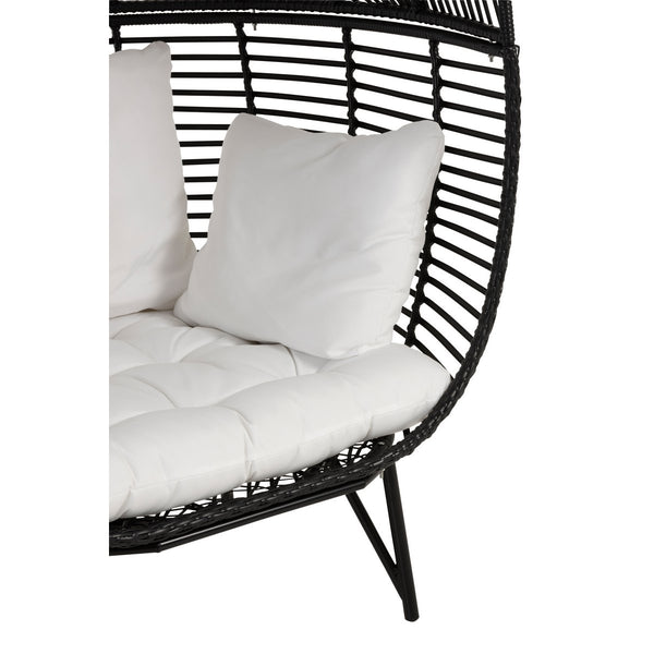 J-Line Loungestoel Ovaal – Staal & Rotan – Zwart – Inclusief Kussens – 115×110×148 cm
