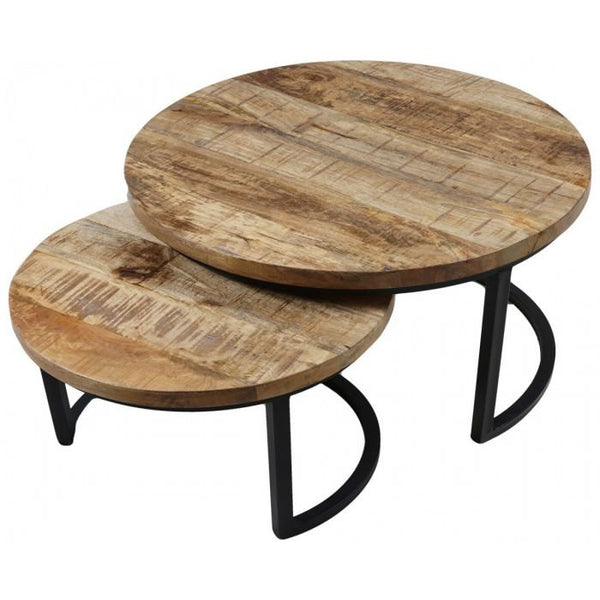 Salontafel Bart Set van 2 – Mangohout met Zwart Metalen Frame – Industrieel & Praktisch