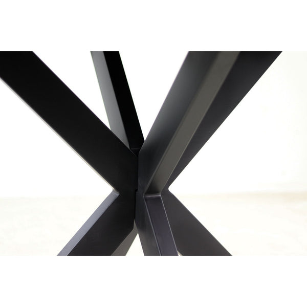 Ronde Eettafel Mangohout – Zwart – Ø140 cm – Industrieel Design met Metalen Kruispoot