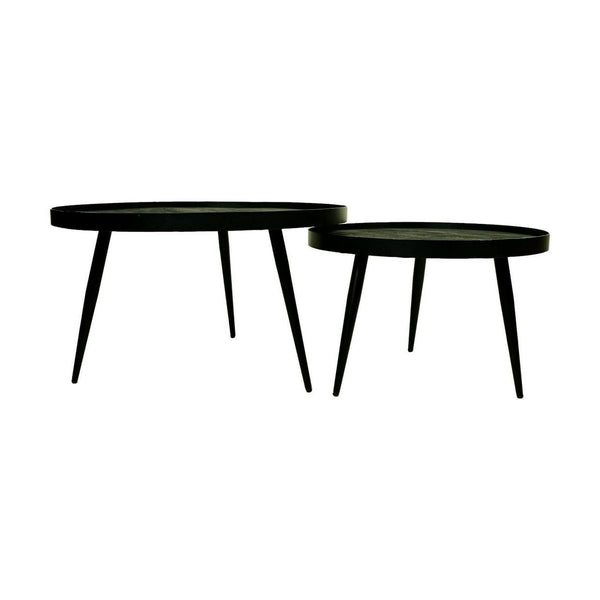 Salontafels Rond – Set van 2 – Zwart Mangohout & Metaal – Industrieel – Ø76 & Ø58 cm