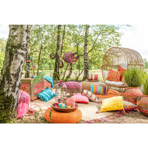 J-Line Loungestoel Ovaal – Staal & Rotan – Naturel – Inclusief Kussens – 115×110×148 cm