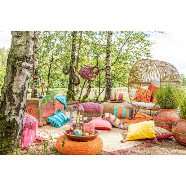 J-Line Loungestoel Ovaal – Staal & Rotan – Naturel – Inclusief Kussens – 115×110×148 cm