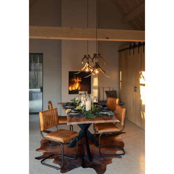 J-Line Retro Eetkamerstoel met Gestreept Cognac Kunstleer en Zwart Frame – 88 cm