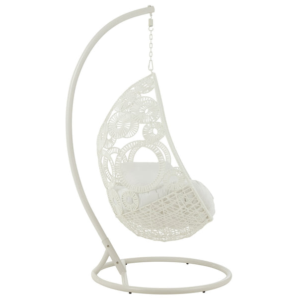J-Line Hangstoel Bula – Inclusief Kussens – Wit Metaal & Riet – 113x103x197 cm