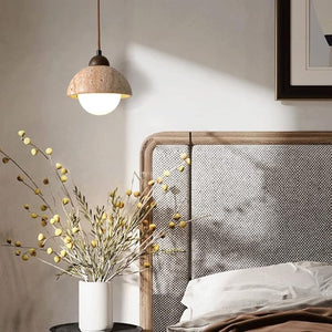 Elegante Houten en Natuurmarmeren Hanglamp – Minimalistische Woonverlichting