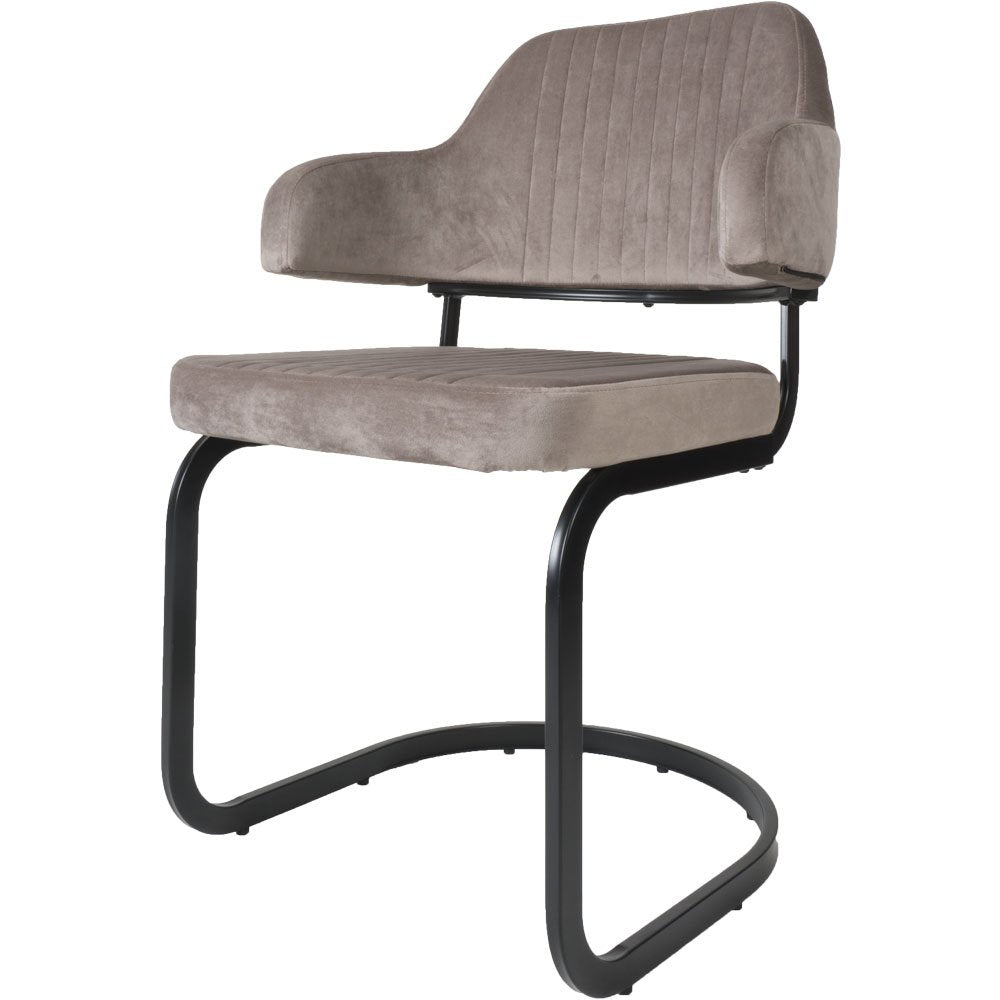 Velvet Eetkamerstoel Taupe – Fluweelzachte Bekleding met Zwart Frame