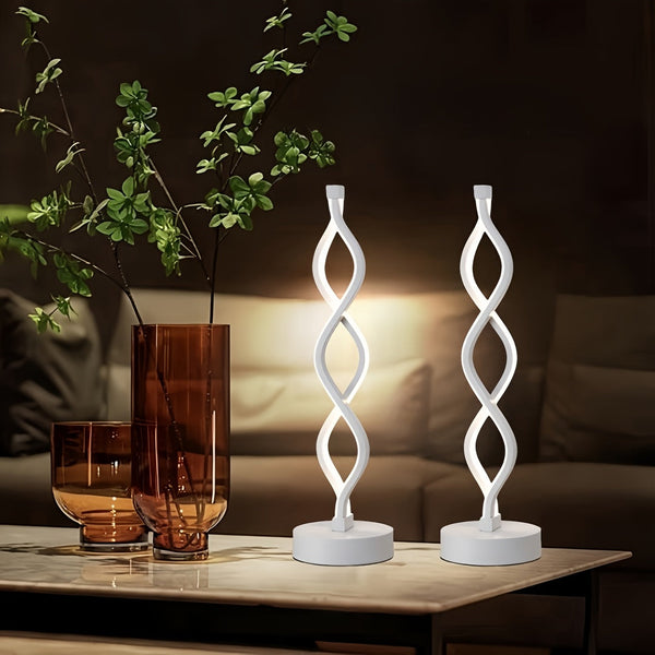 Set van 2 Dimbare Moderne Spiraal LED Tafellampen – USB Aangedreven Minimalistische Bedlampen