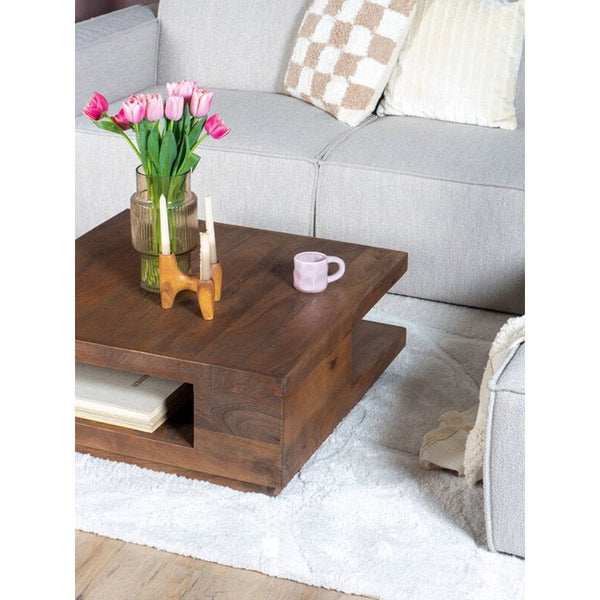 Salontafel TimberSquare – Mangohout Espresso 80×80 cm met Opbergvakken