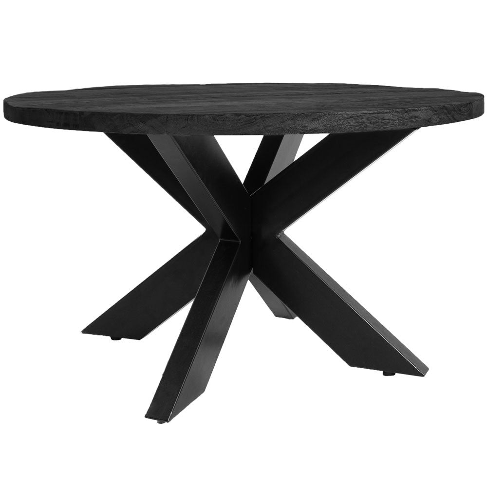 Salontafel Bob – Rond Zwart Mangohout met Spinpoot – Industrieel & Stijlvol Design