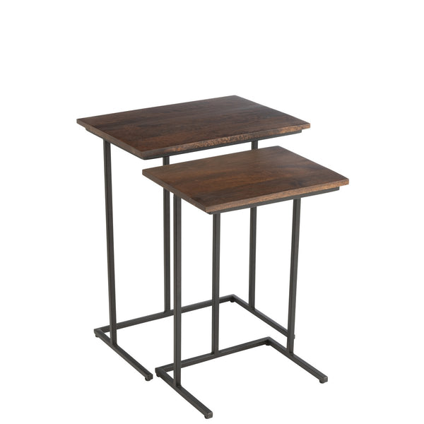 J-Line Set Van 2 Rechthoekige Bijzettafels – Mangohout & Metaal – Bruin/Zwart – Industrieel Design
