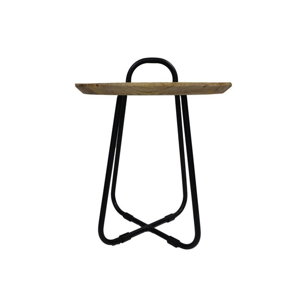 Ronde Bijzettafel Ø45 cm met Handvat – Mangohout & Zwart Metaal